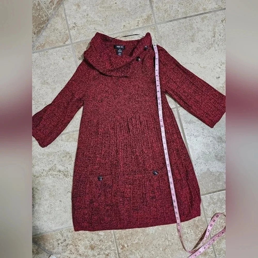 Style & Co Women’s XL Burgundy Cowl Neck Tunic Sweater Dress Pockets Cozy Fall - Picture 8 of 9